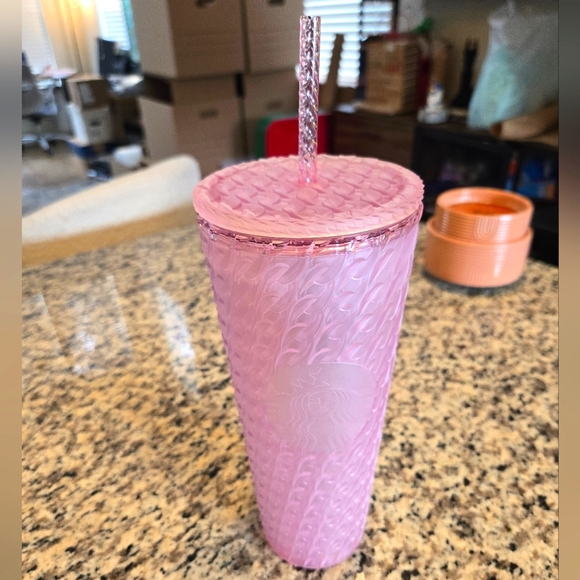 Starbucks Other - Starbucks Plastic Cold Cup Cherry Blossom Pink Chain Soft Touch Ice Tumbler 24oz